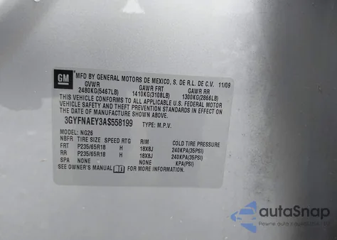 2010 Cadillac Srx Luxury Collection z USA, uszkodzony, nr VIN 3GYFNAEY3AS558199